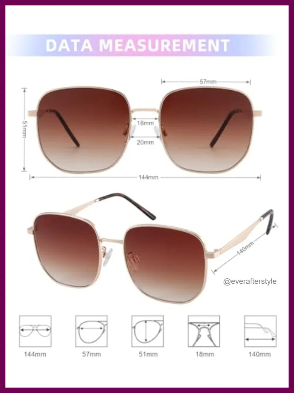 Oversized Square Sunglasses Women Retro Metal Frame UV400 Driving Shades